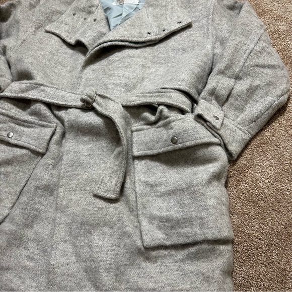 Wool Coat Alafoss of Iceland Icewool Gray Funnel Neck Mid Length Vtg Size Large - Picture 3 of 16